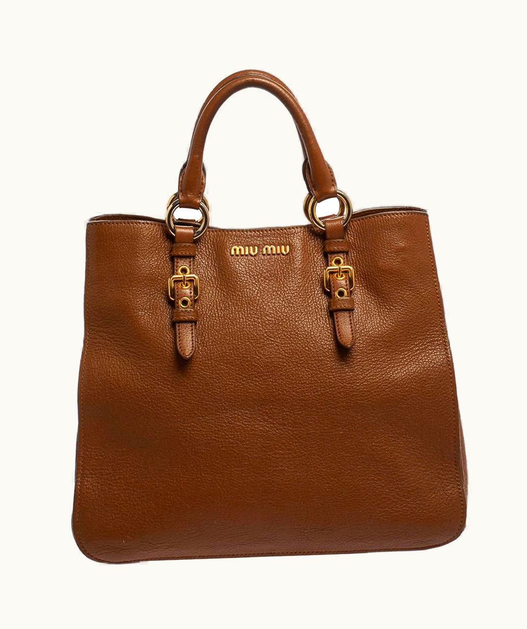 Miu Miu Miu Miu Brown Madras Leather Shopping Tote