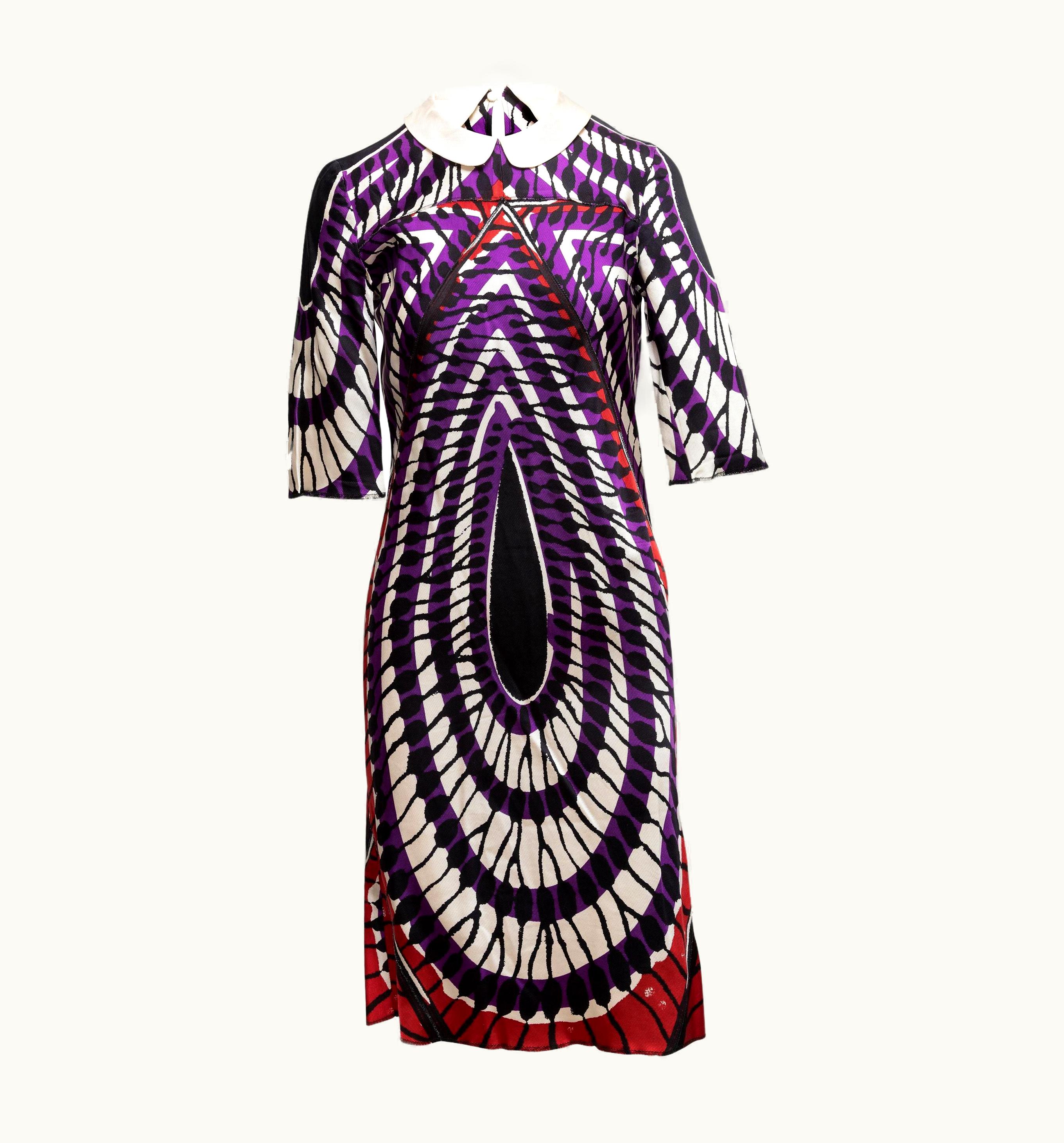 Miu Miu Miu Miu Purple & Multicolor Printed Collared Dress