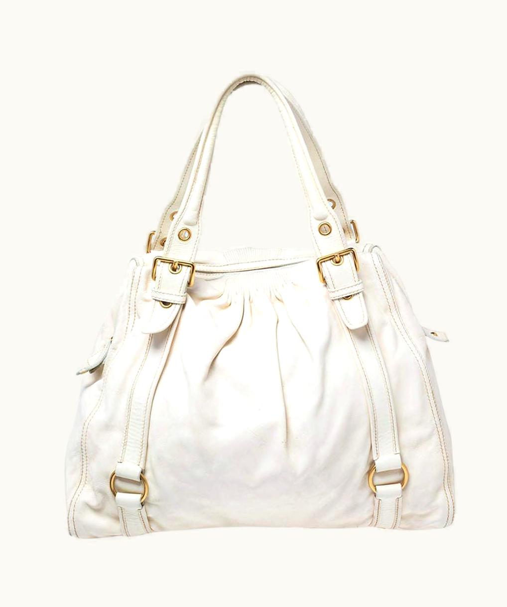 Miu Miu Miu Miu White Leather Large Shopping Tote