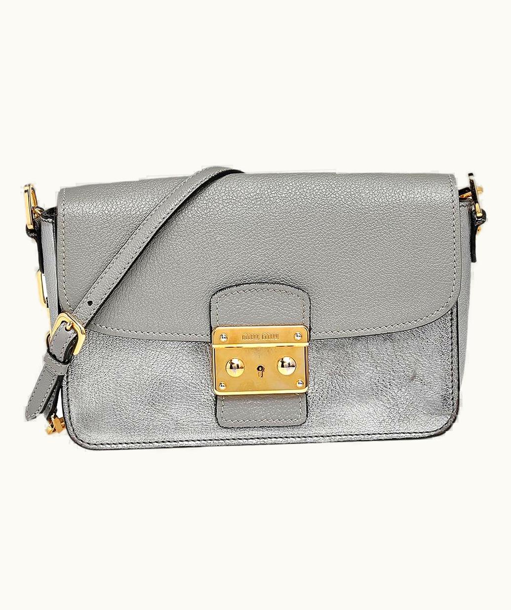 Miu Miu Miu Miu Metallic Silver S/SGrey Leather Crossbody Bag