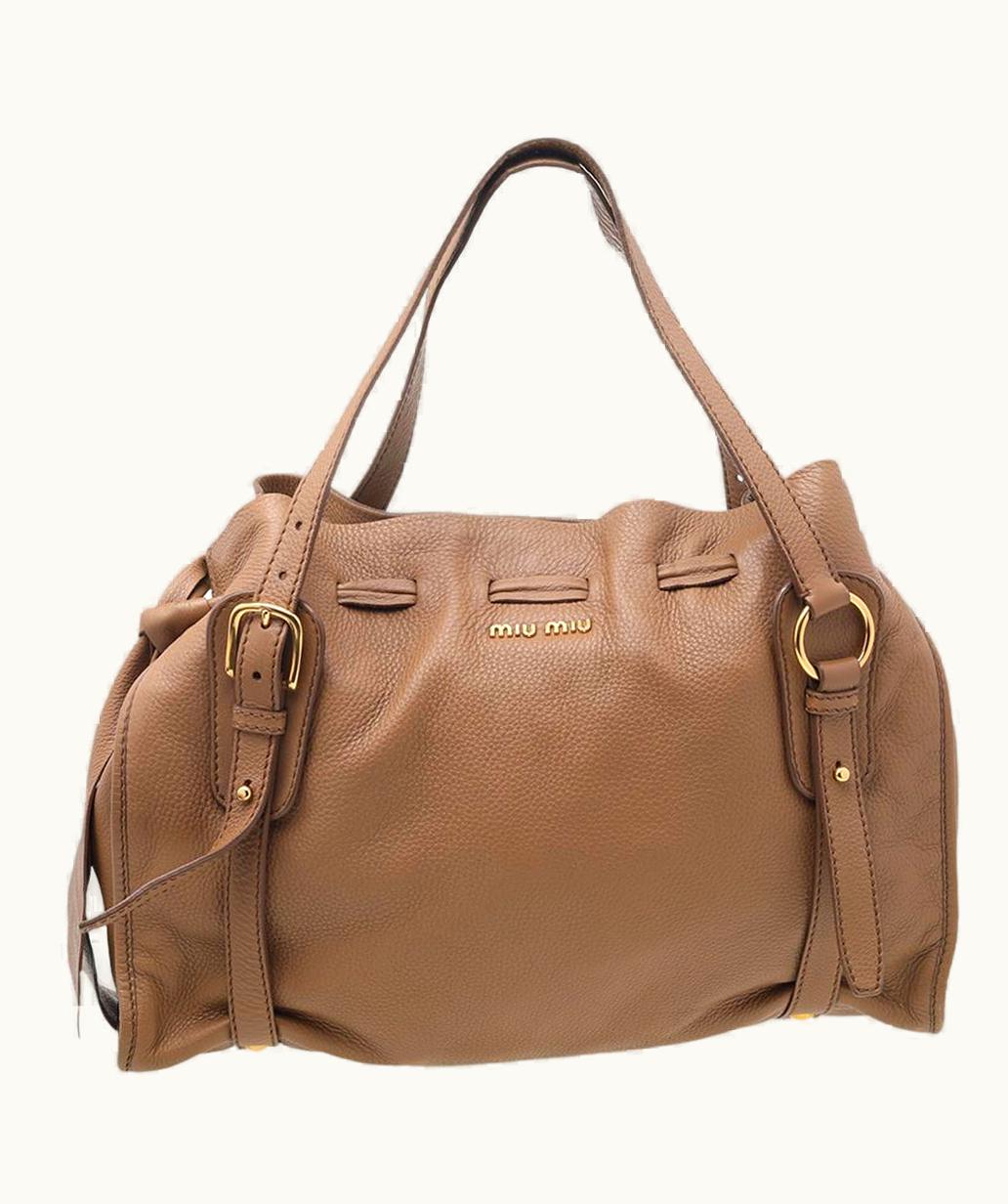 Miu Miu Miu Miu Light Brown Leather Drawstring Shoulder Bag