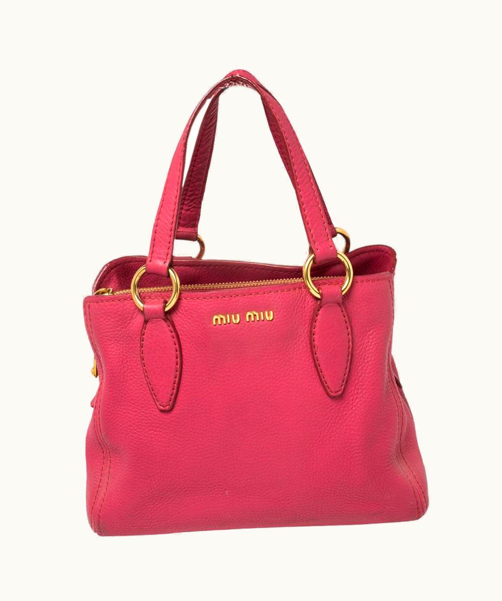 Miu Miu Miu Miu Pink Pebbled Leather Middle Zip Satchel