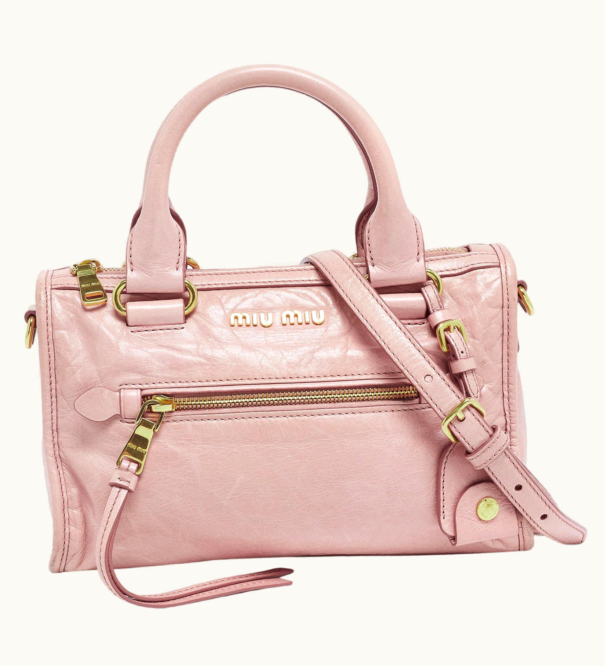 Miu Miu Miu Miu Pink VItello Shine Leather Bauletto Satchel