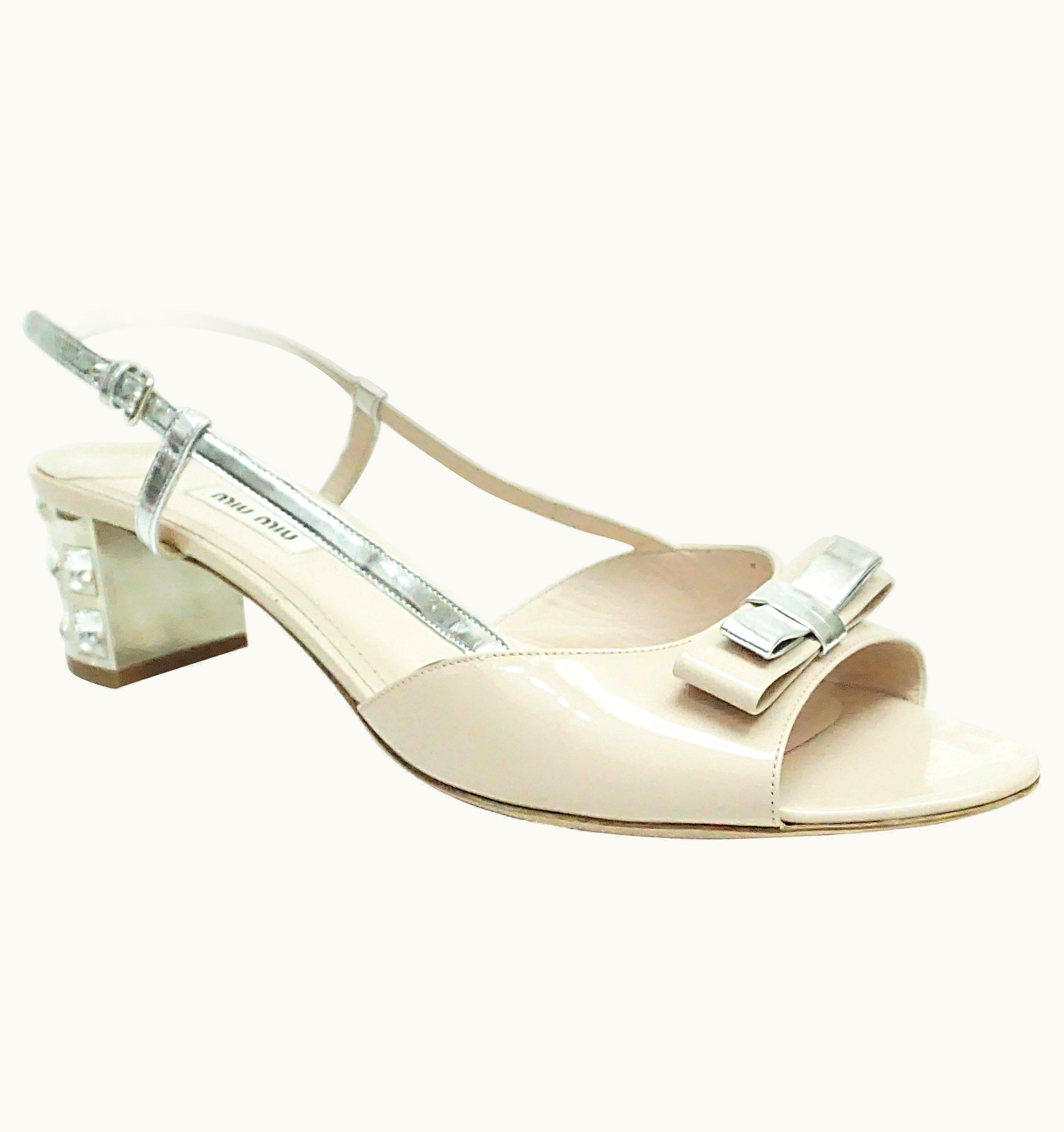 Miu Miu Miu Miu Nude Patent Rhinestone Heel Shoes