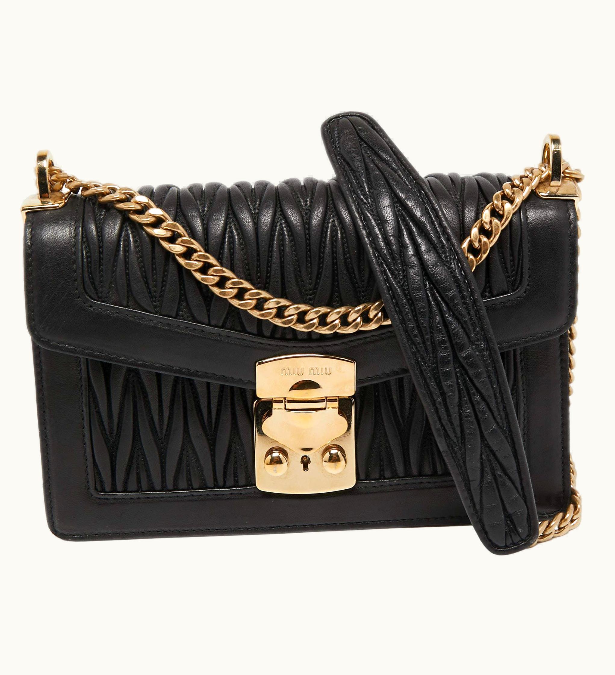 Miu Miu Miu Miu Black Matelassé Leather Confidential Shoulder Bag