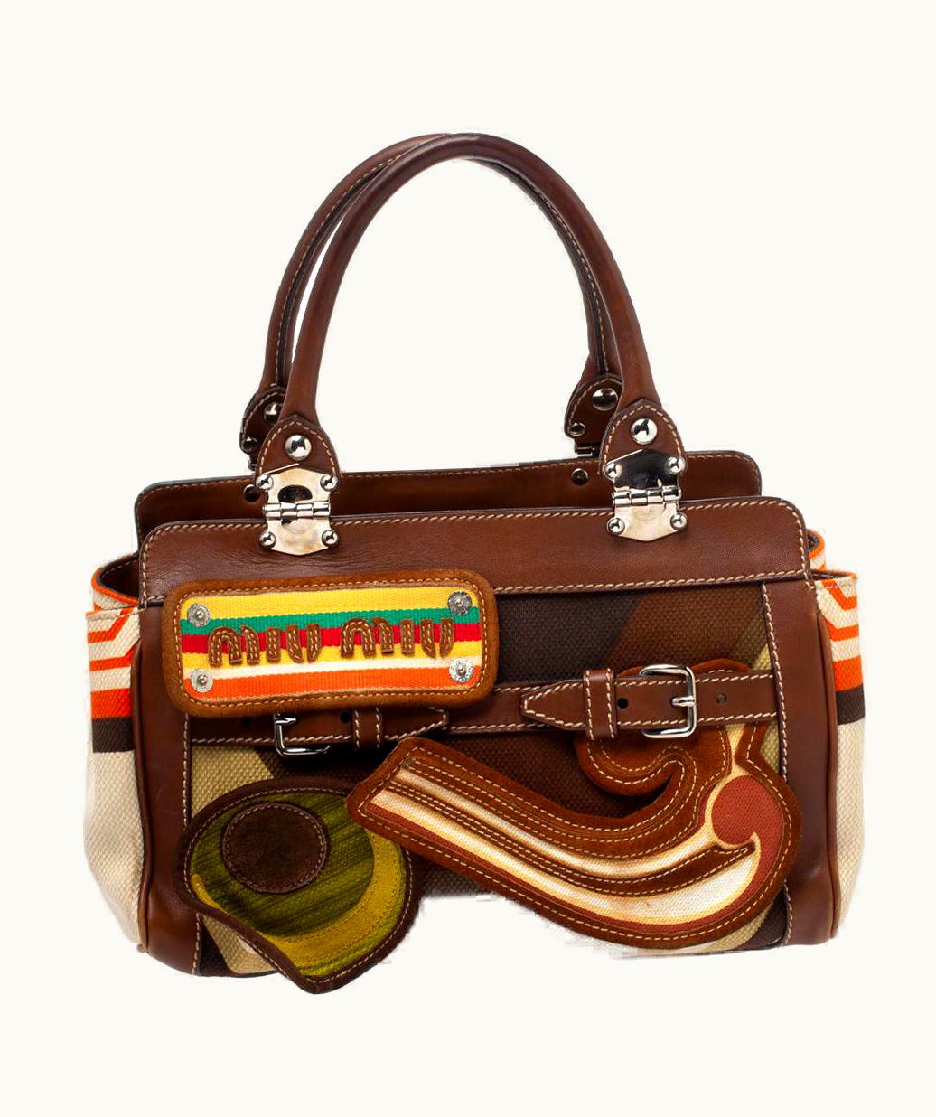 Miu Miu Miu Miu Multicolor Canvas And Leather Patchwork Tote