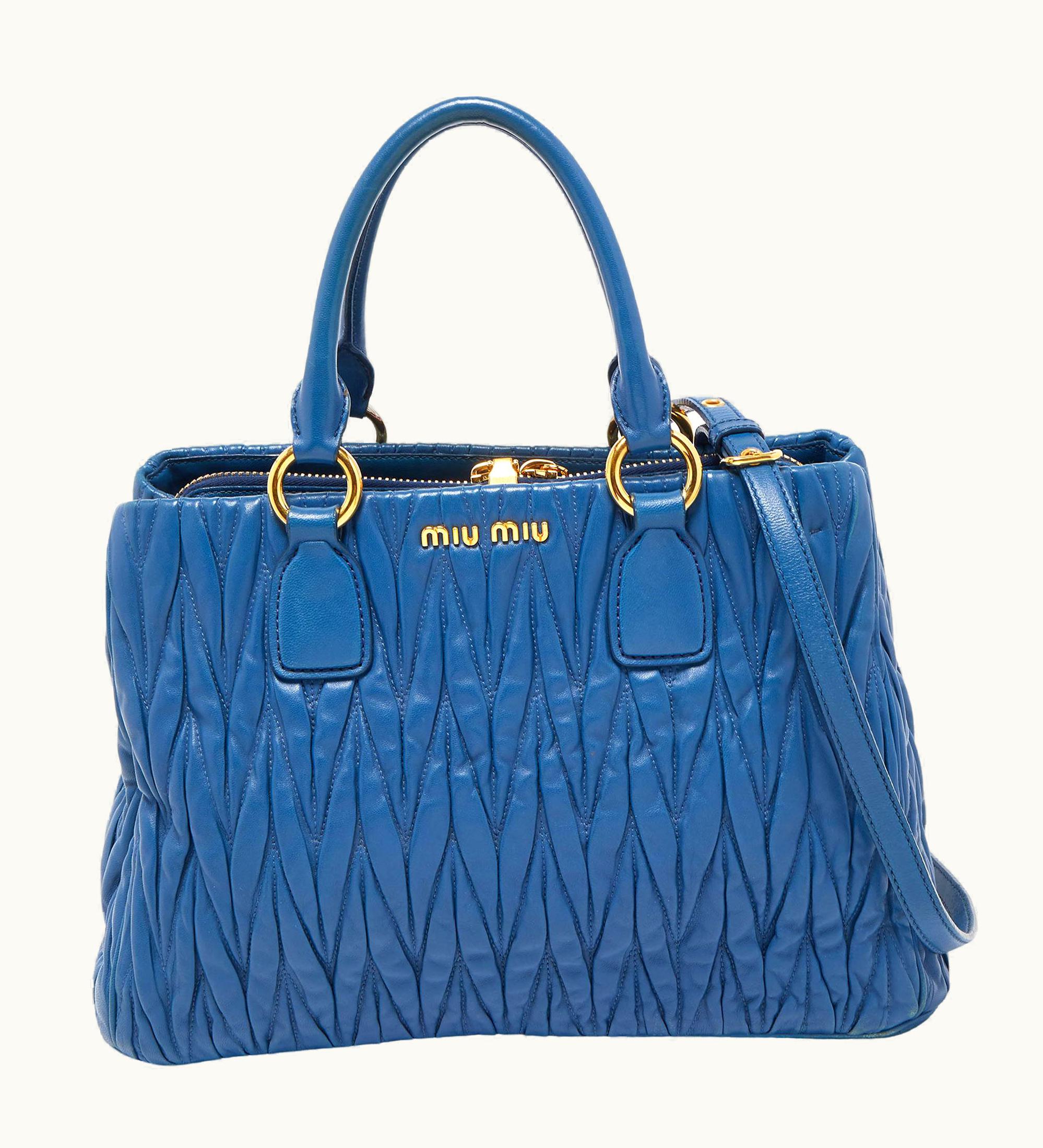 Miu Miu Miu Miu Blue Matelasse Leather Top Zip Tote