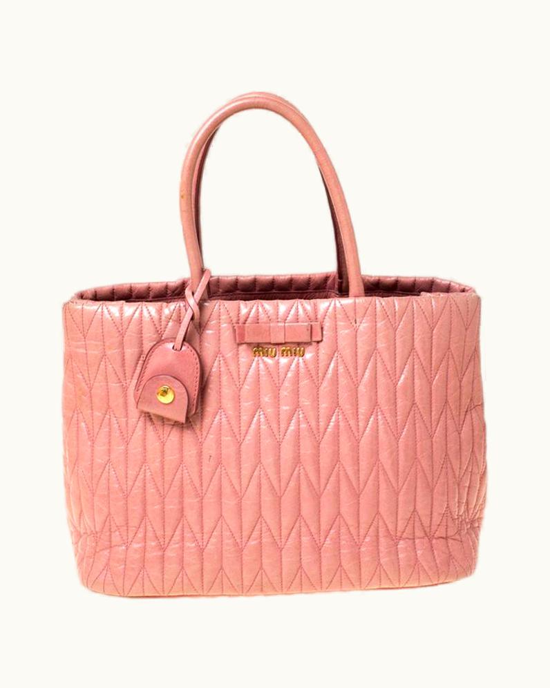 Miu Miu Miu Miu Pastel Pink Matelasse Leather Bow Tote