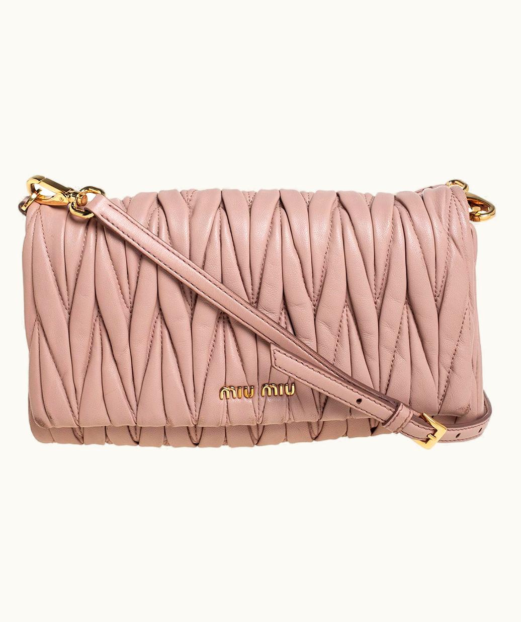 Miu Miu Miu Miu Pink Matelassé Leather Flap Crossbody Bag