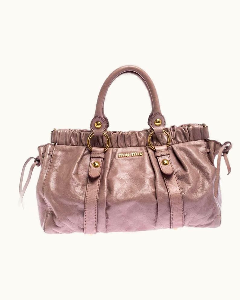 Miu Miu Miu Miu Old Rose VItello Leather Gathered Tote