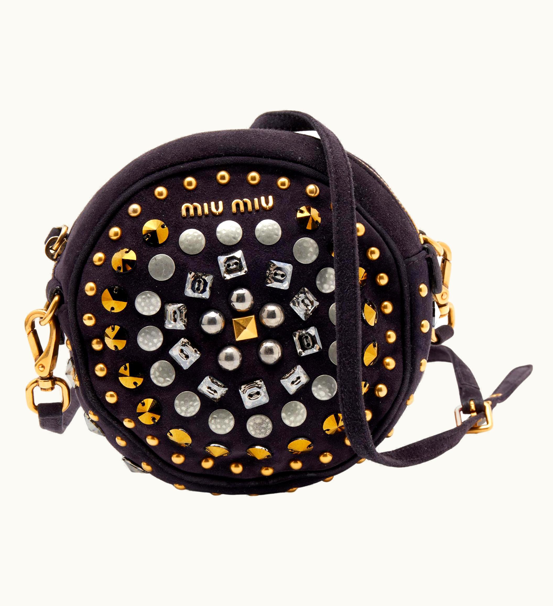 Miu Miu Miu Miu Plum Suede Studded Round Shoulder Bag