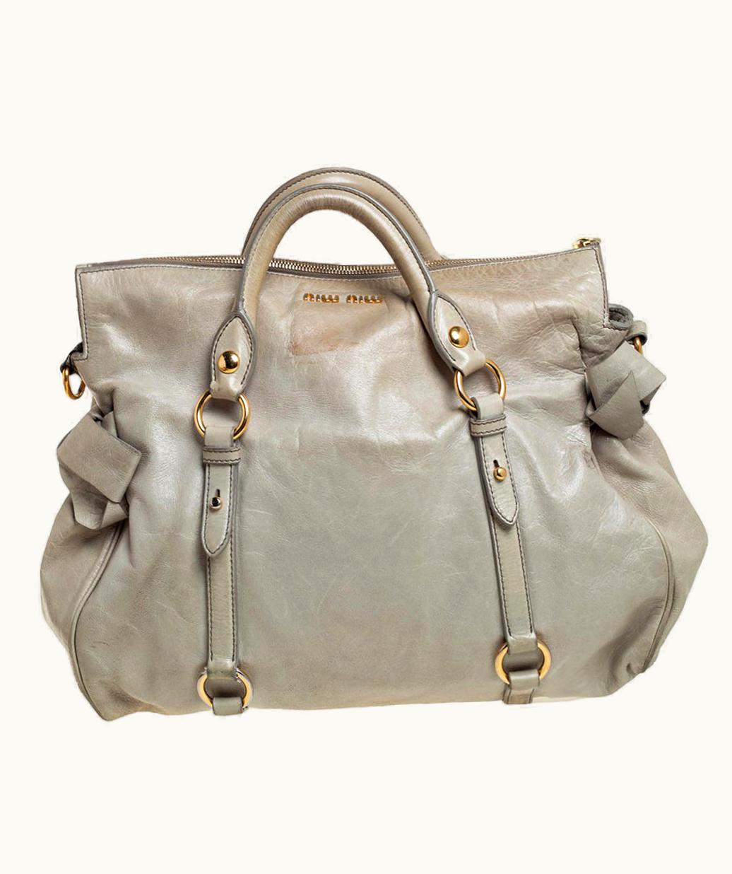 Miu Miu Miu Miu Avocado VItello Lux Leather Bow Satchel