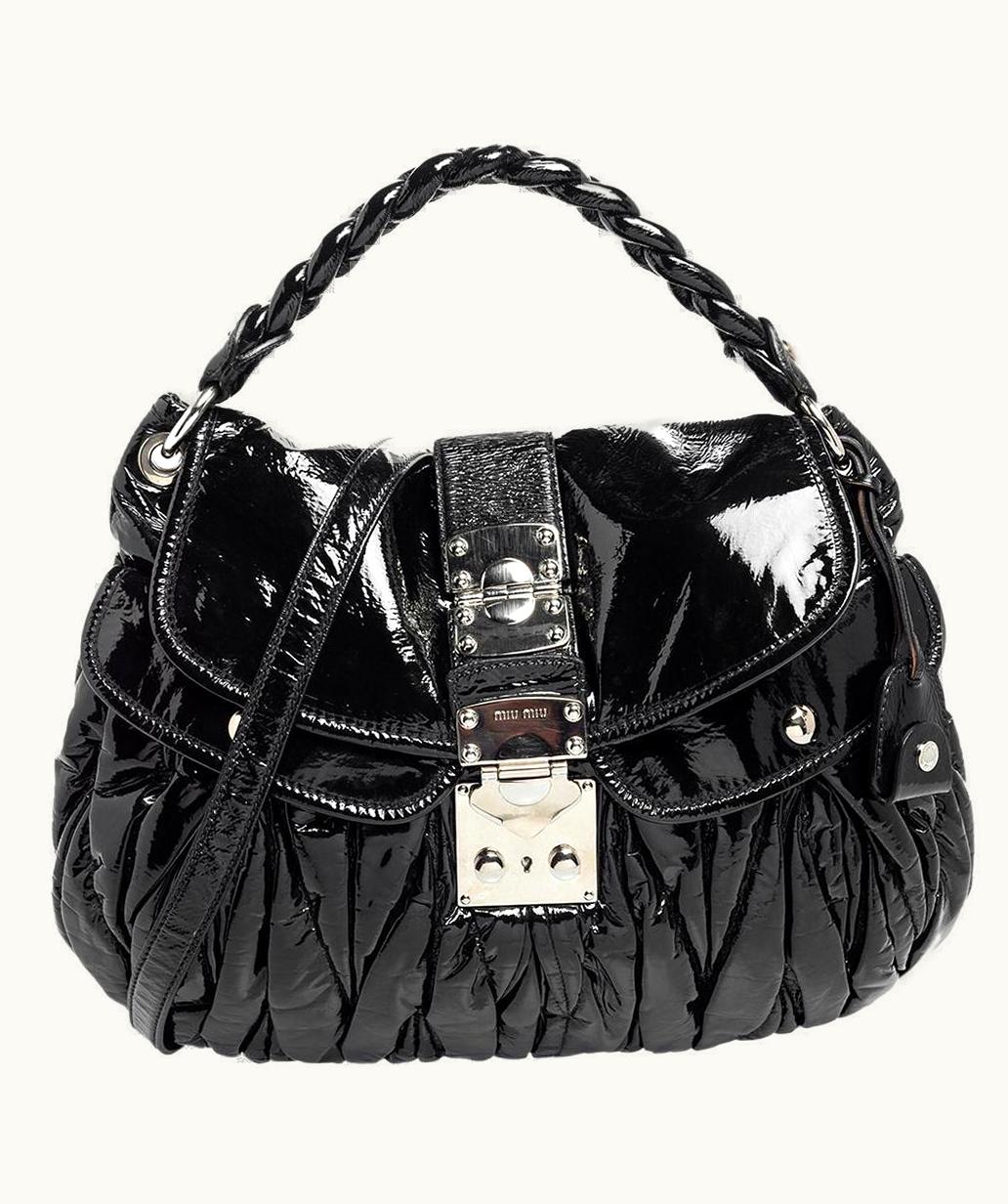 Miu Miu Miu Miu Black Matelassé Patent Leather Coffer Hobo UZ0615728