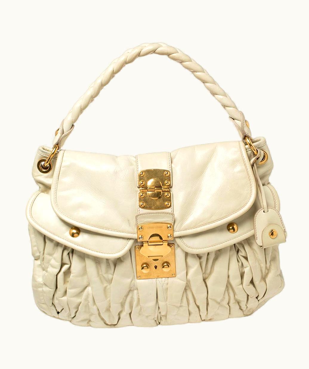 Miu Miu Miu Miu Off White Matelassé Leather Coffer Hobo
