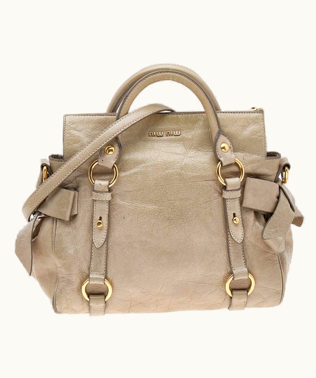 Miu Miu Miu Miu Grey VItello Lux Leather Bow Satchel