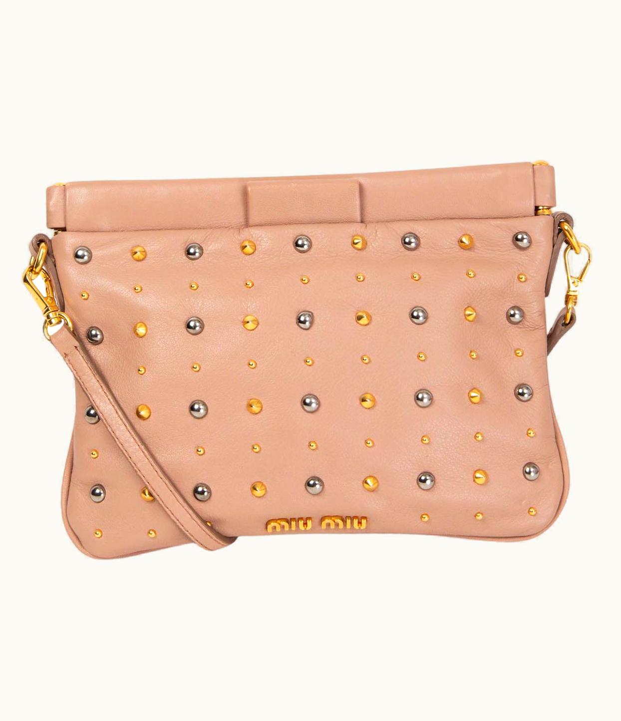Miu Miu Miu Miu Dusty Rose Leather Studded Crossbody Bag