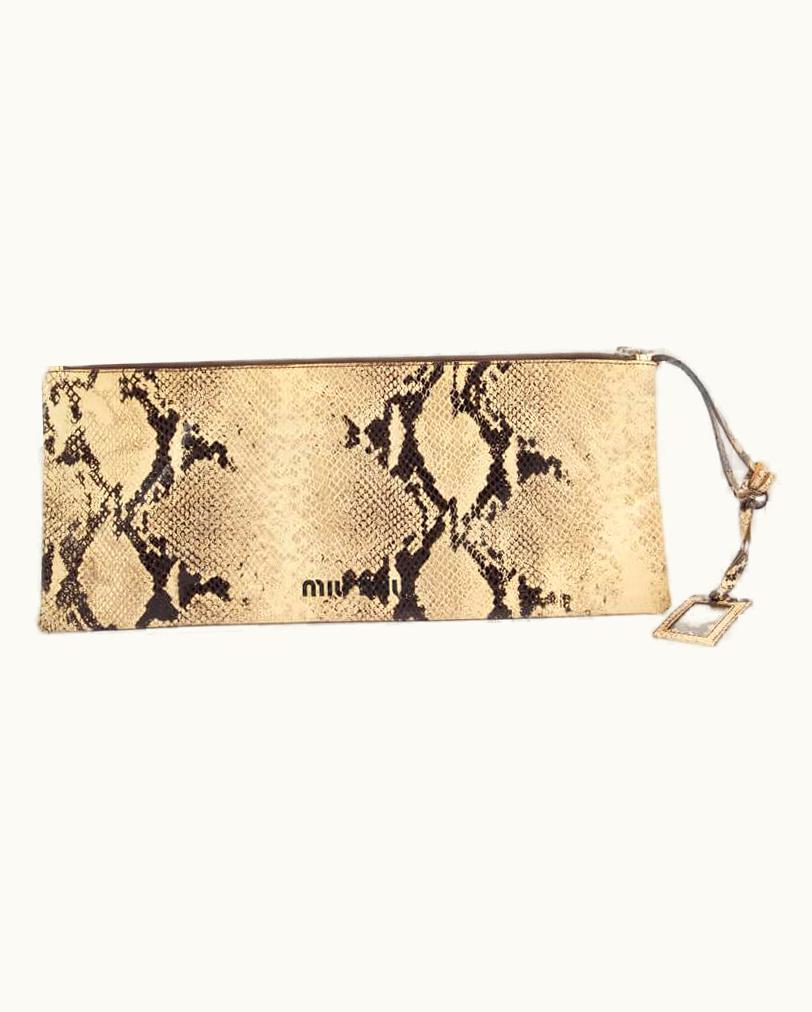 Miu Miu Miu Miu Women' Exotic Print Pouch Beige Leather