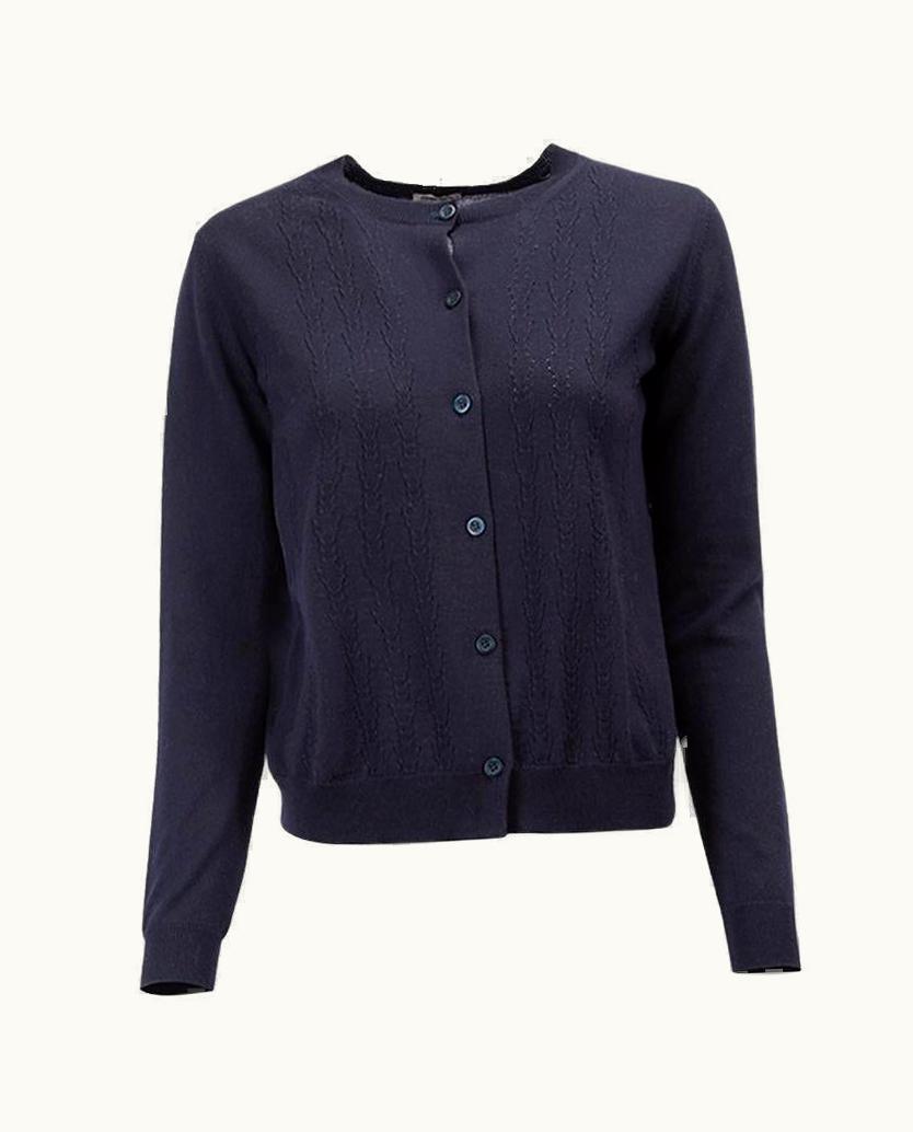 Miu Miu Miu Miu Women' Navy Wool Round Neck Cardigan
