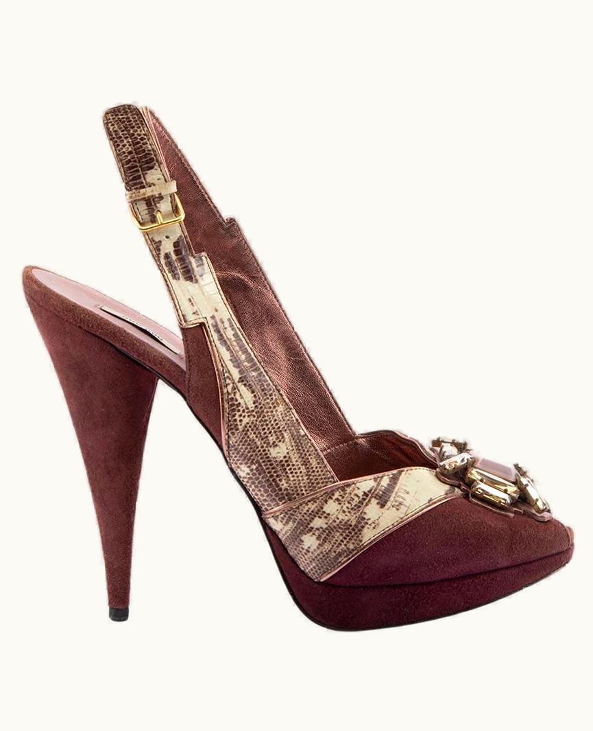 Miu Miu Miu Miu Women' Purple Embellished Snakeskin Slingback Heels