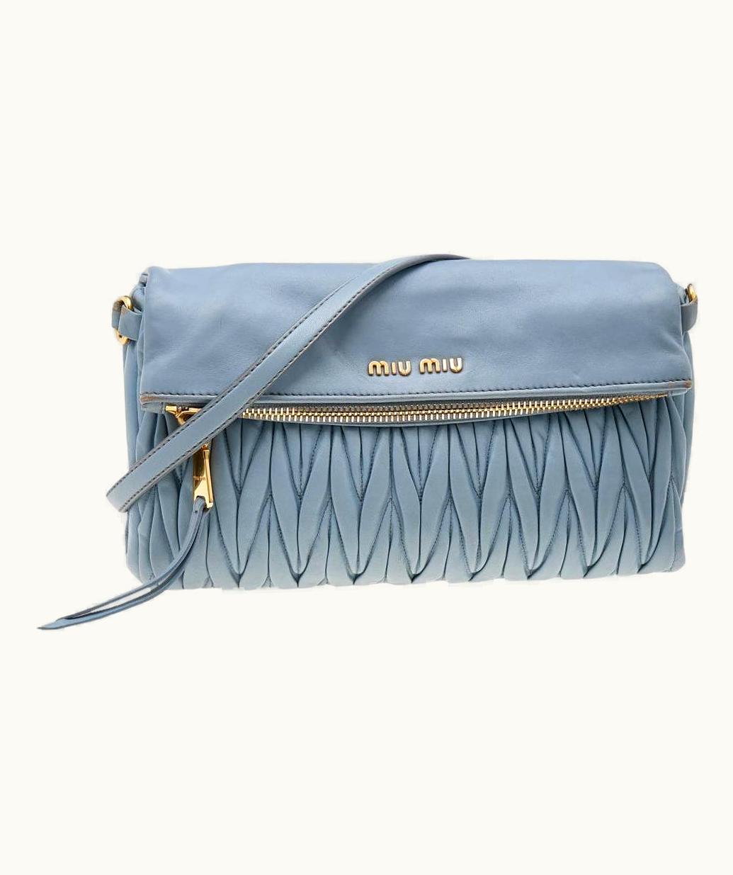 Miu Miu Miu Miu Blue Leather Matelassé Leather Flap Shoulder Bag