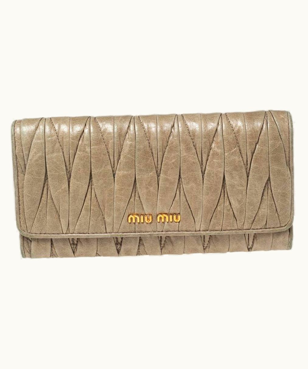 Miu Miu Miu Miu Pale Green Matelassé Leather Flap Continental Wallet
