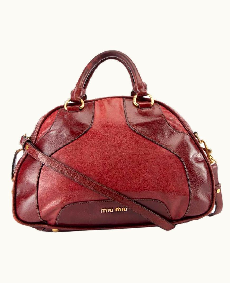 Miu Miu Miu Miu Women' Burgundy Leather Bowling Bag