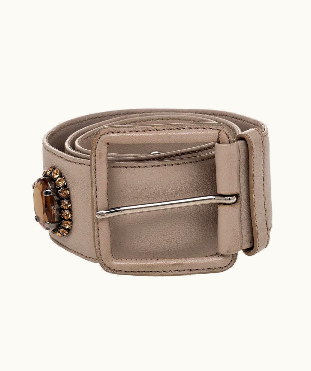 Miu Miu Miu Miu Beige Soft Leather Embellished Buckle Belt 70cm
