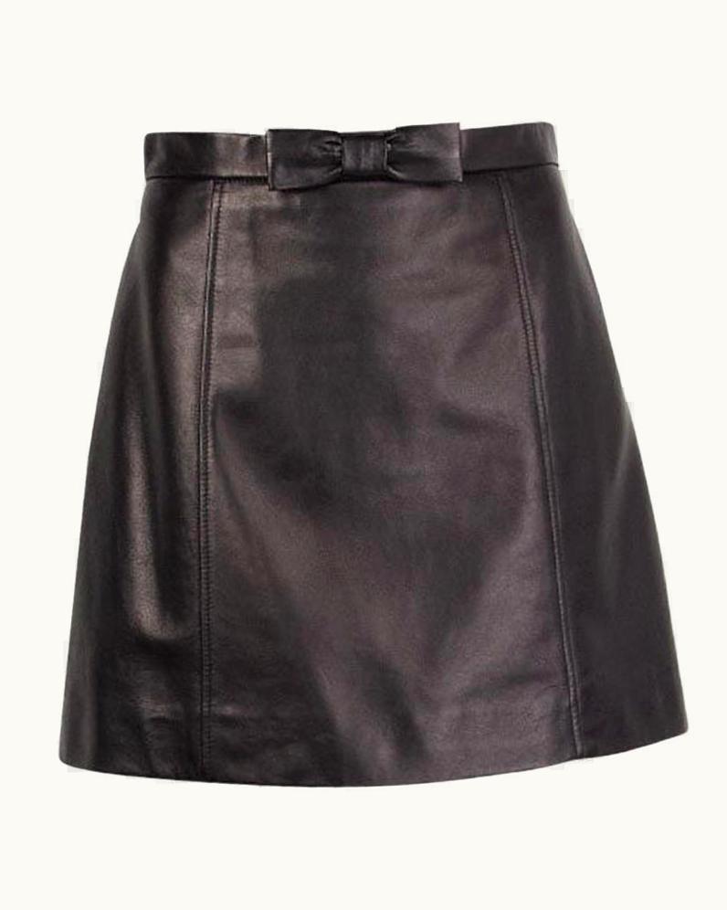 Miu Miu Miu Miu Black Leather Bow Detail Short Skirt