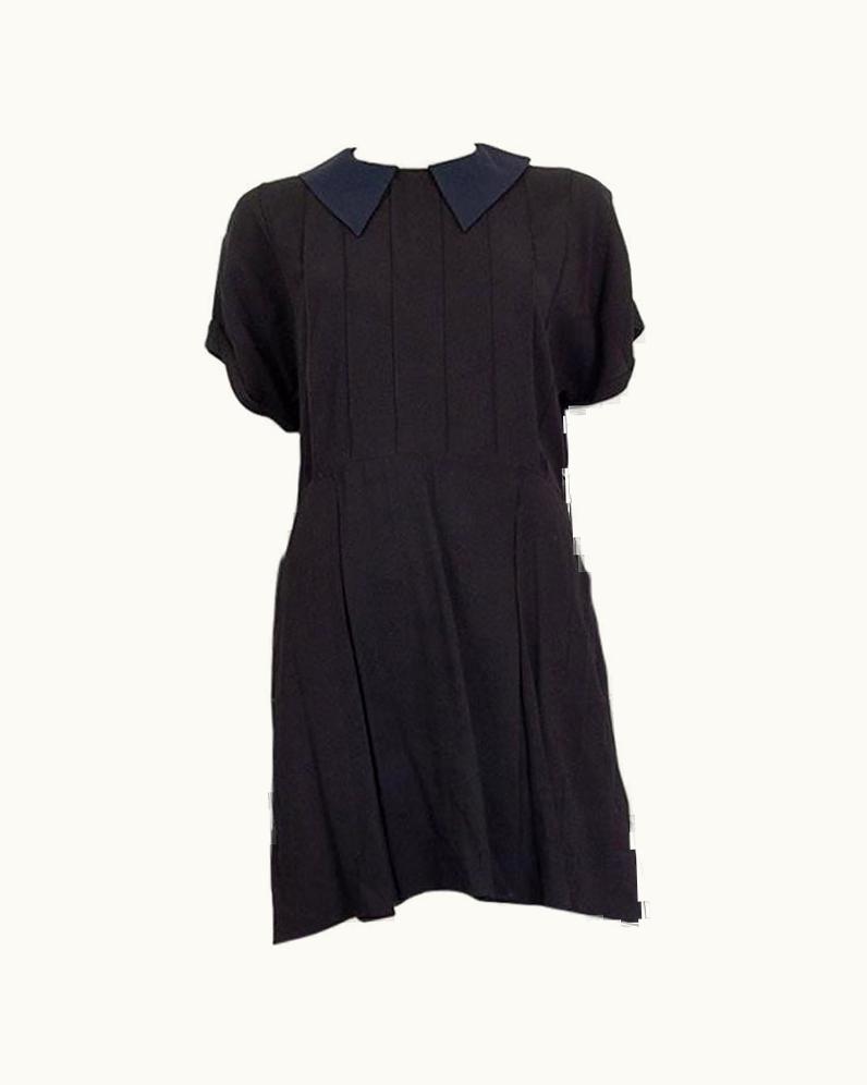 Miu Miu Miu Miu Black Pleated Short Sleeve Shirt Dress