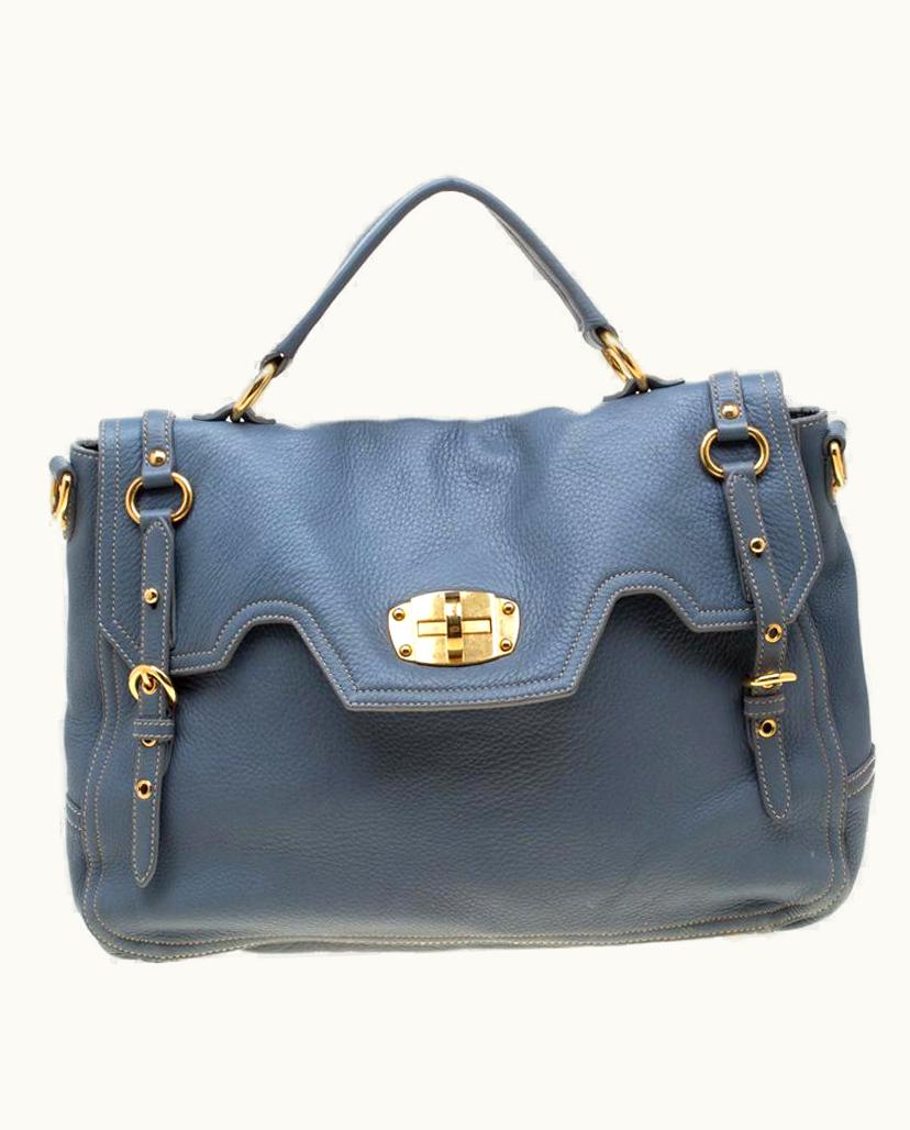 Miu Miu Miu Miu Pastel Blue Leather Turnlock Top Handle Bag