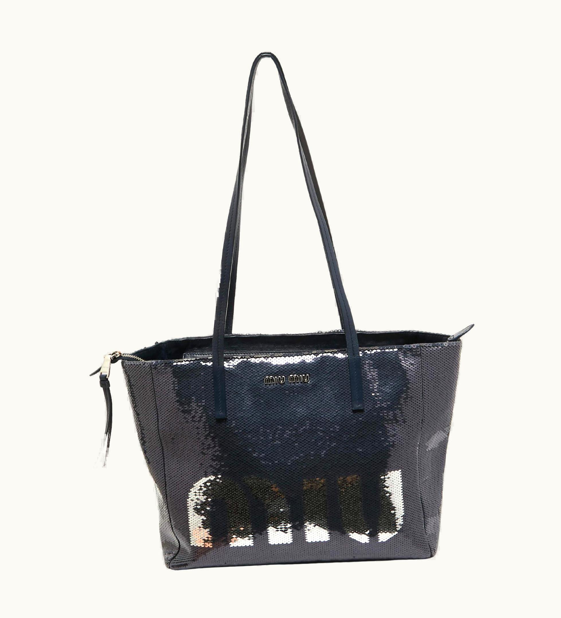 Miu Miu Miu Miu Blue/Silver Sequin Logo Shopper Tote