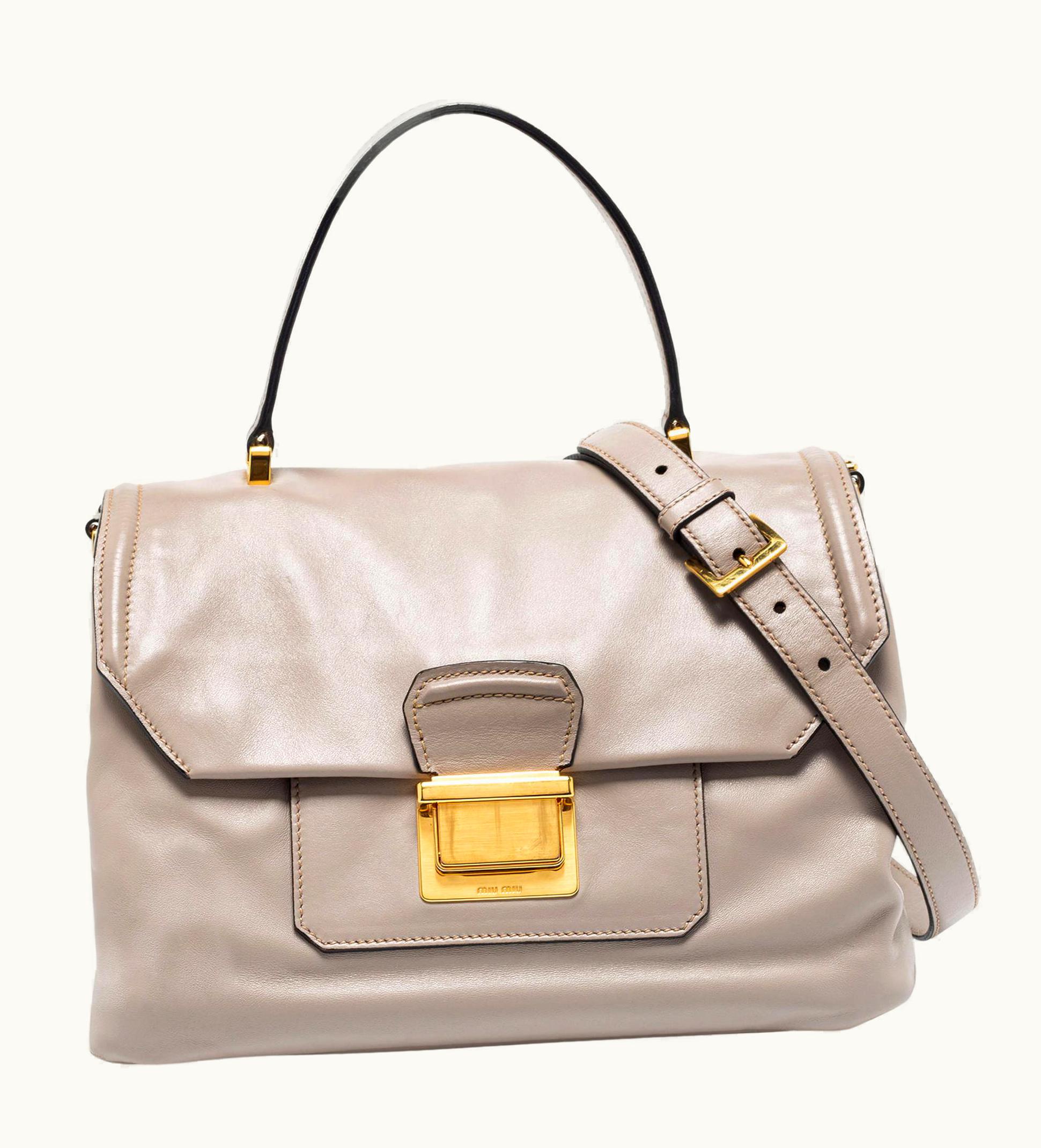 Miu Miu Miu Miu Grey VItello Soft Leather Top Handle Bag
