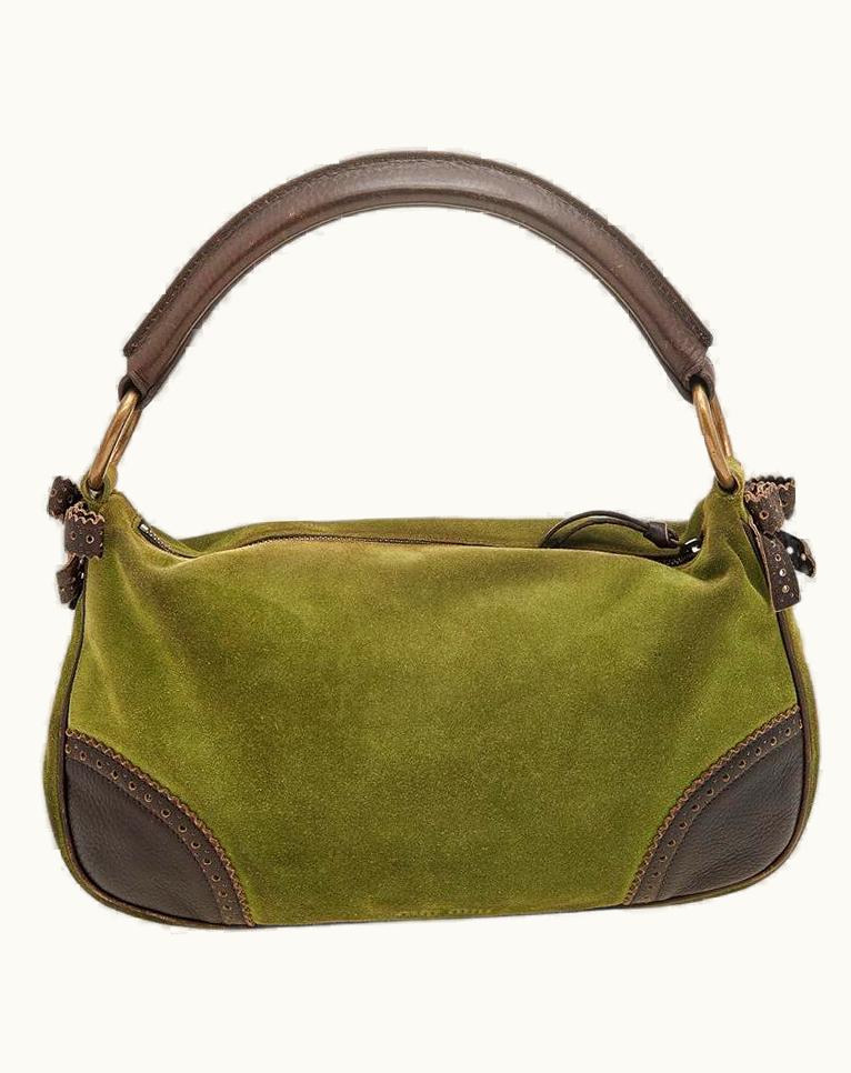 Miu Miu Miu Miu Green/Dark Brown Suede And Leather Brogue Hobo