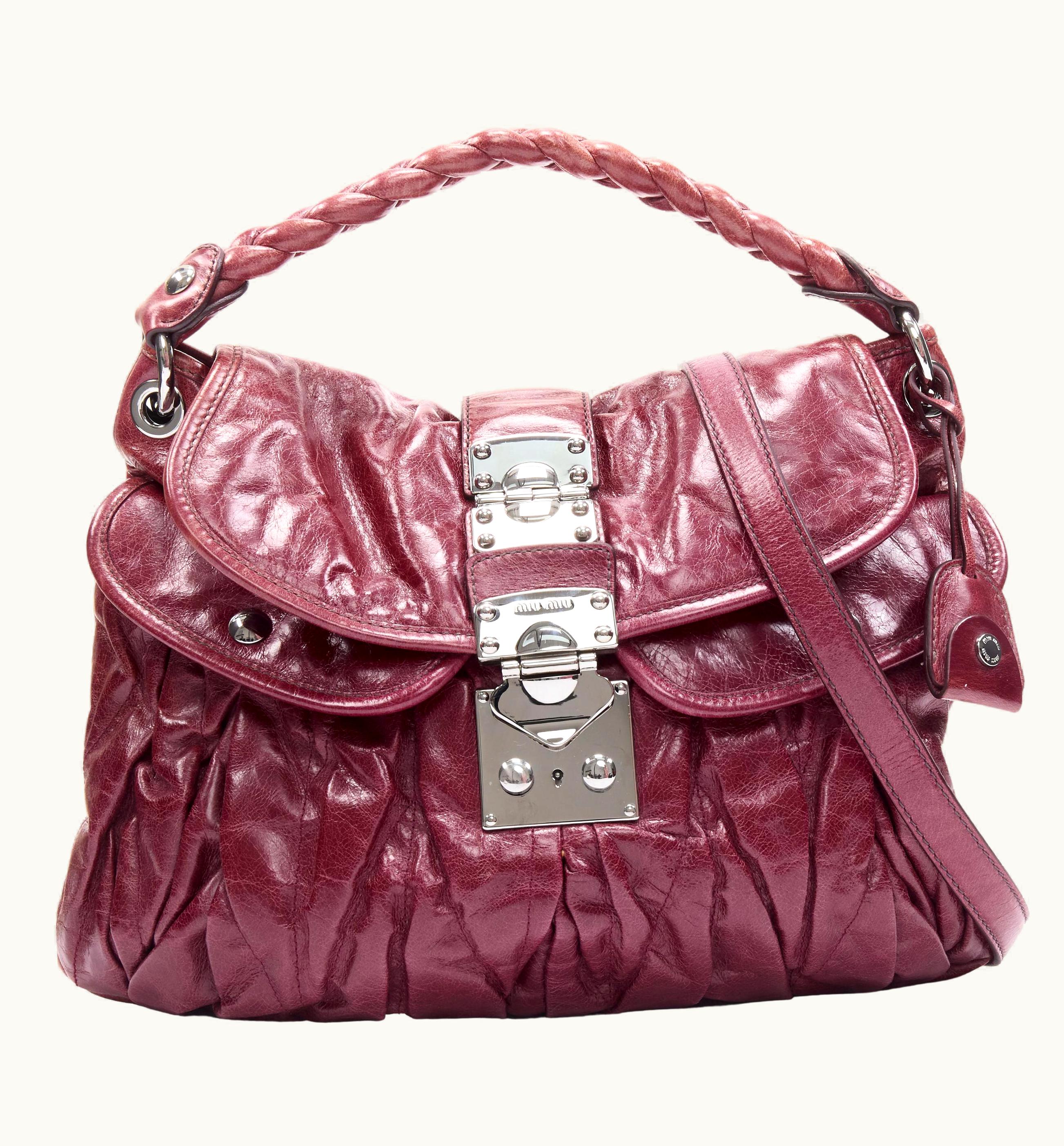 Miu Miu Miu Miu Coffer Raspberry Red Matelasse Nappa Leather Hobo Bag