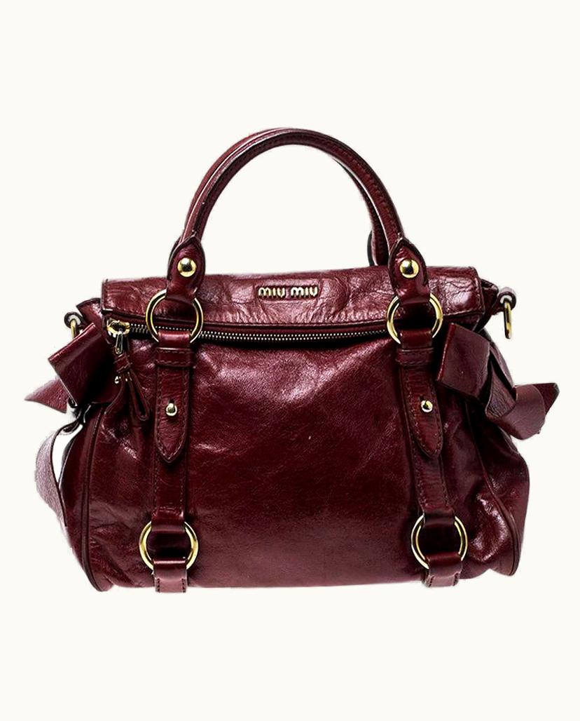 Miu Miu Miu Miu Red VItello Lux Leather Bow Top Handle Bag