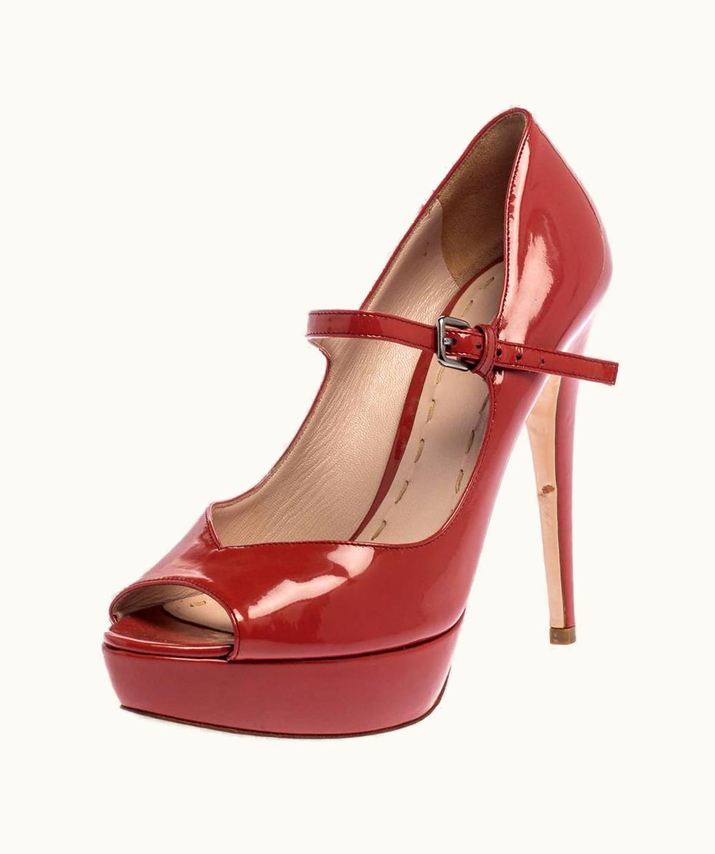 Miu Miu Miu Miu Burgundy Patent Leather Peep Toe Pumps