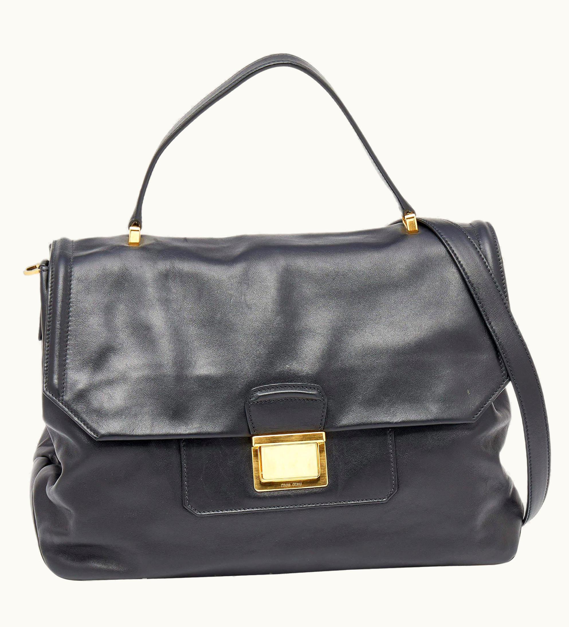 Miu Miu Miu Miu Black VItello Soft Leather Large Top Handle Bag UZ0615818