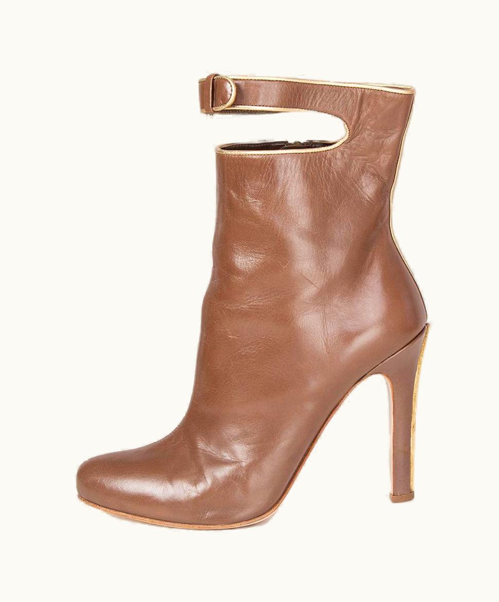 Miu Miu Miu Miu Brown Leather Cut Out Ankle Boots Shoes