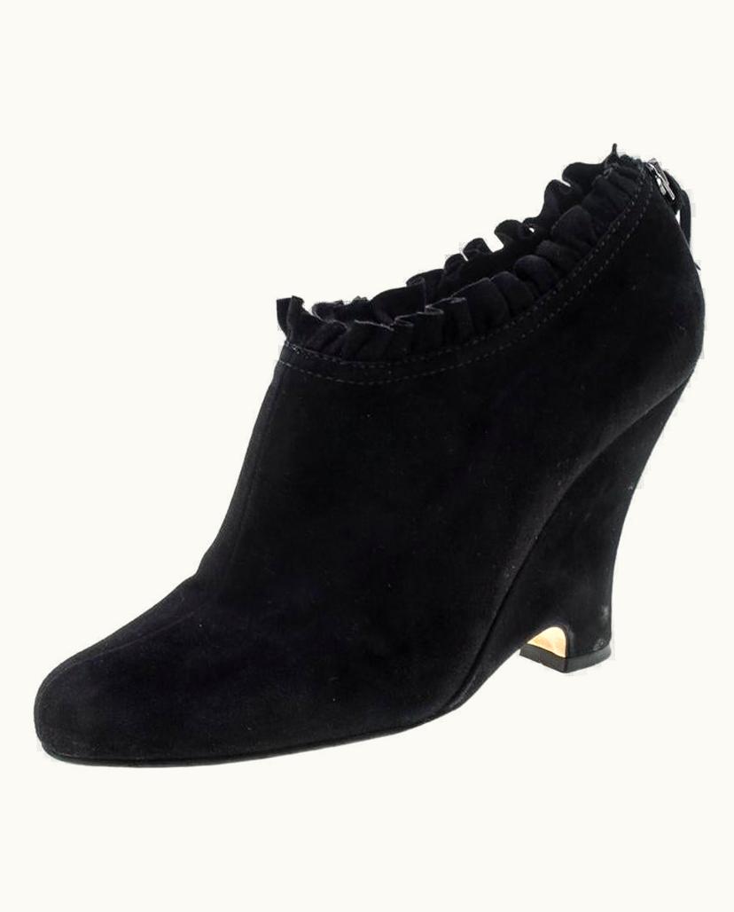Miu Miu Miu Miu Black Suede Pleated Trim Ankle Boots