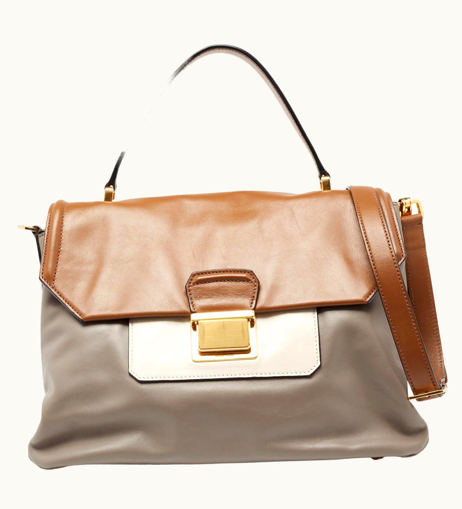 Miu Miu Miu Miu Tricolor VItello Soft Leather Flap Top Handle Bag