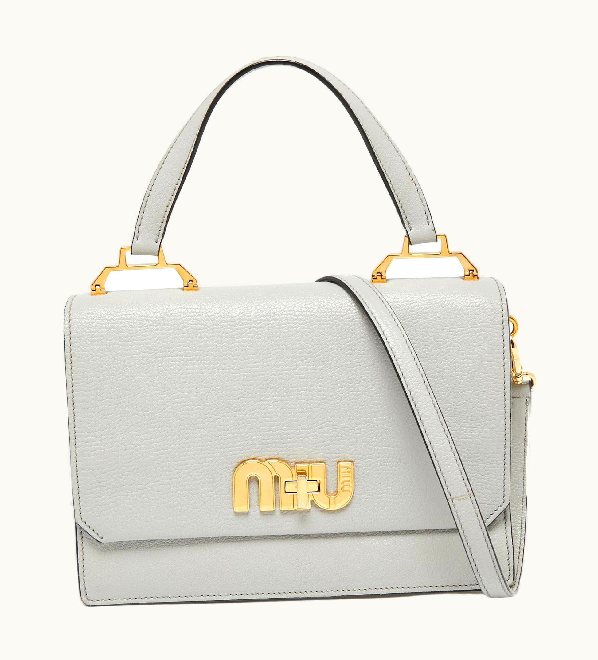 Miu Miu Miu Miu Grey/Off White Leather Madras Top Handle Bag
