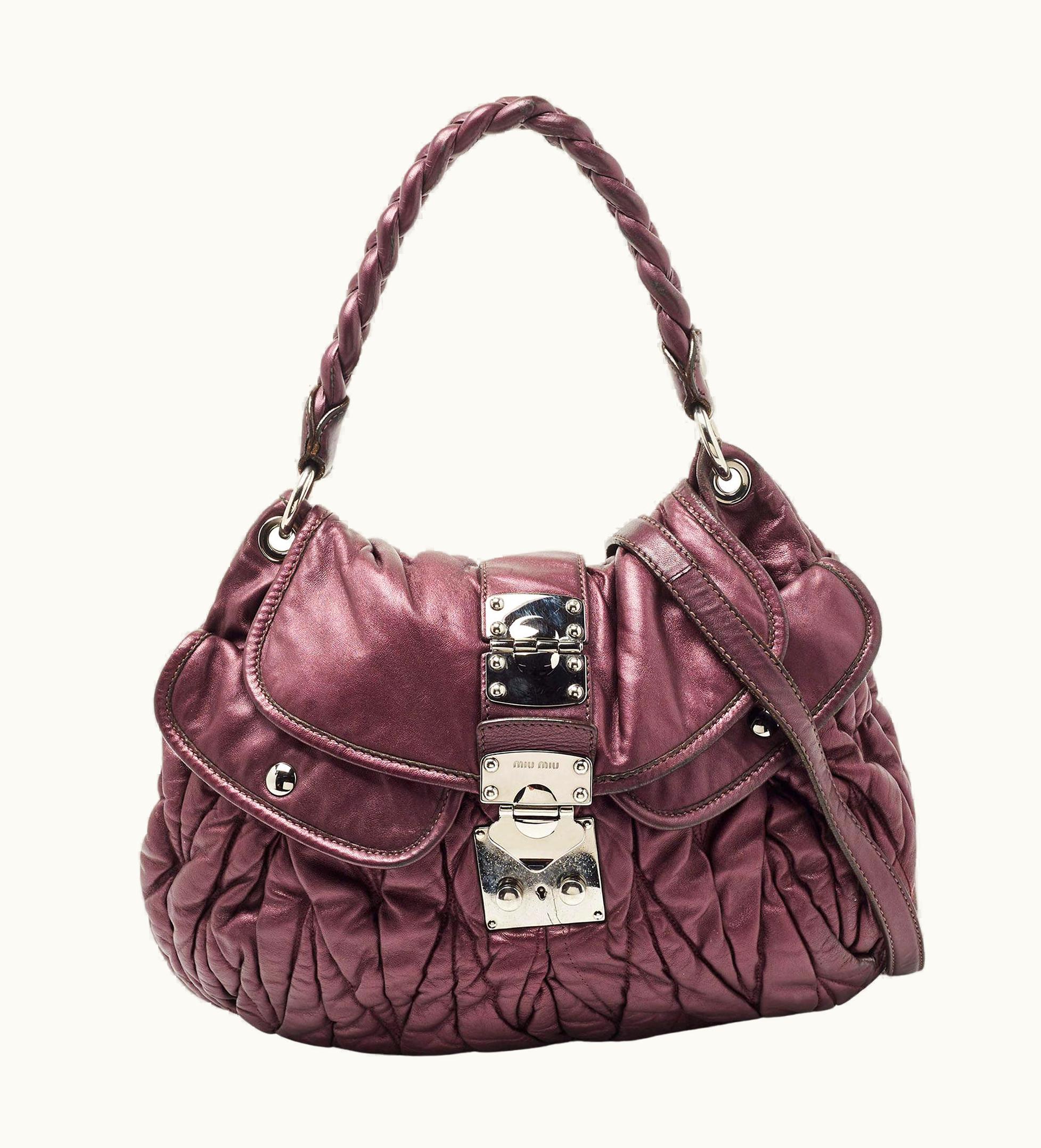 Miu Miu Miu Miu Metallic Purple Matelasse Lux Leather Coffer Hobo