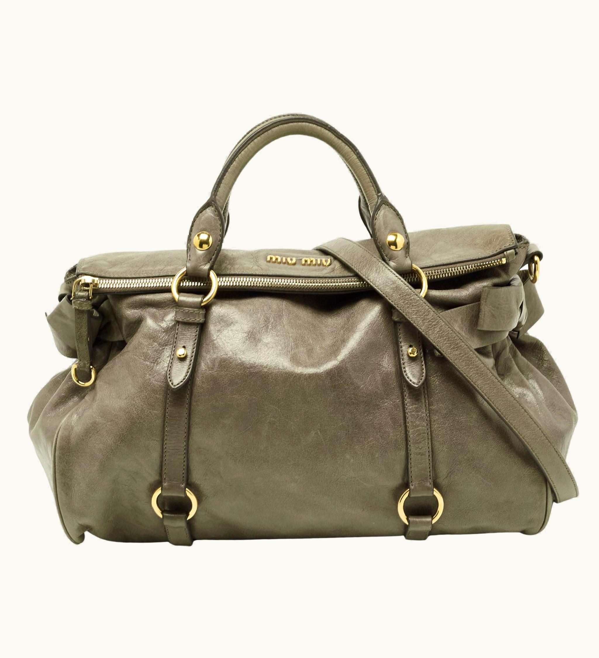 Miu Miu Miu Miu Olive Green VItello Lux Leather Bow Satchel