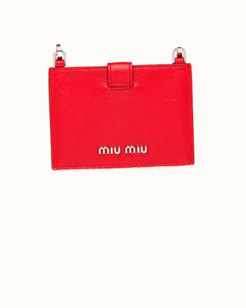 Miu Miu Miu Miu Red Crystal Embellished Leather Card Holder Crossbody Bag