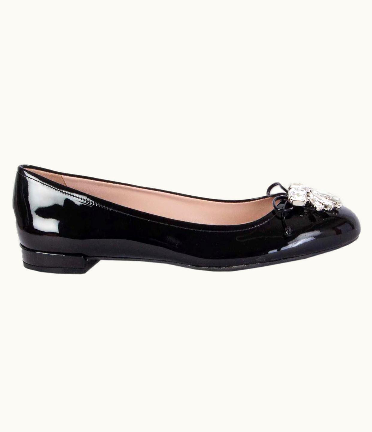 Miu Miu Miu Miu Black Patent Leather Crystal Embellished Ballet Flats Shoes