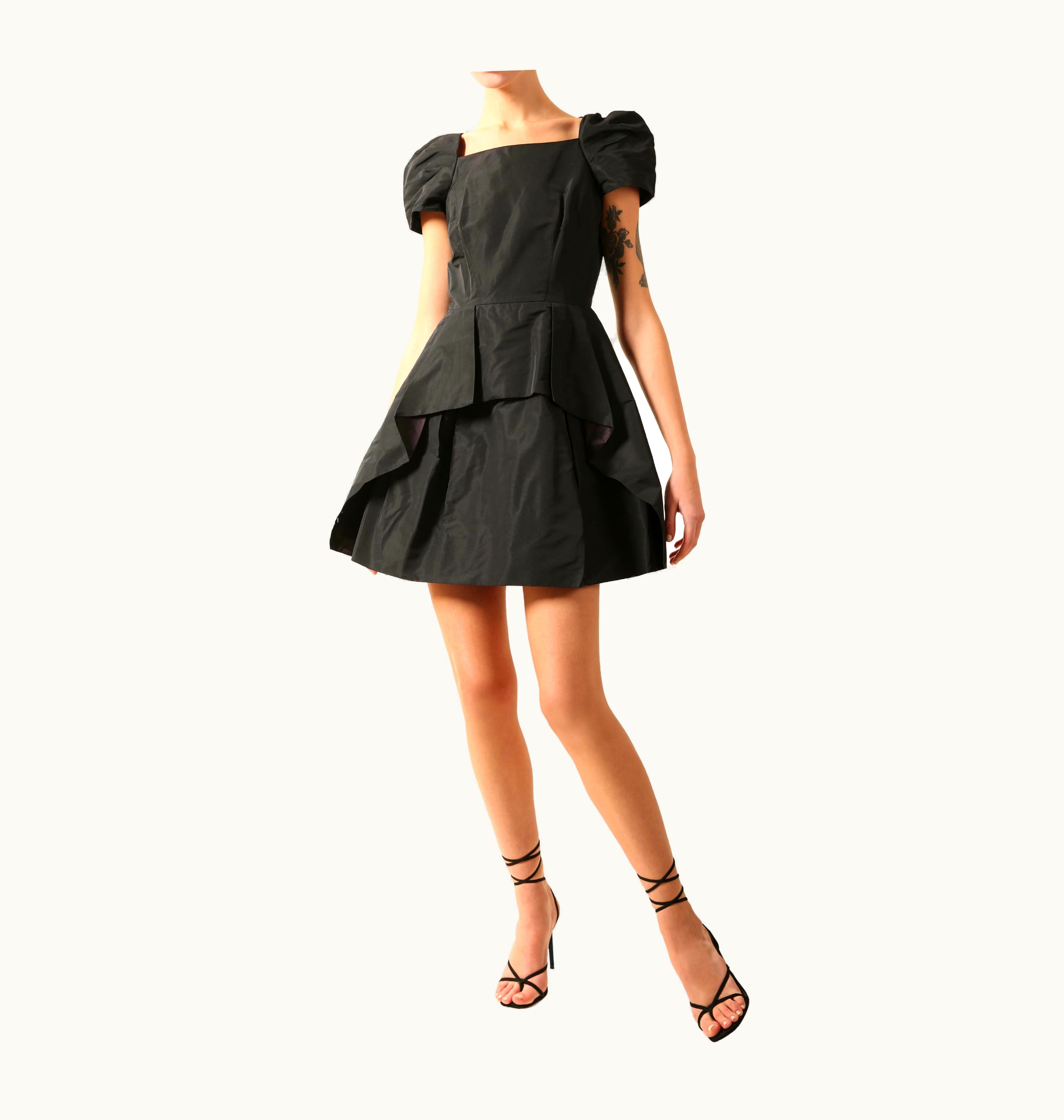 Miu Miu Miu Miu Black Structured Puff Sleeve Babydoll Mini Dress It