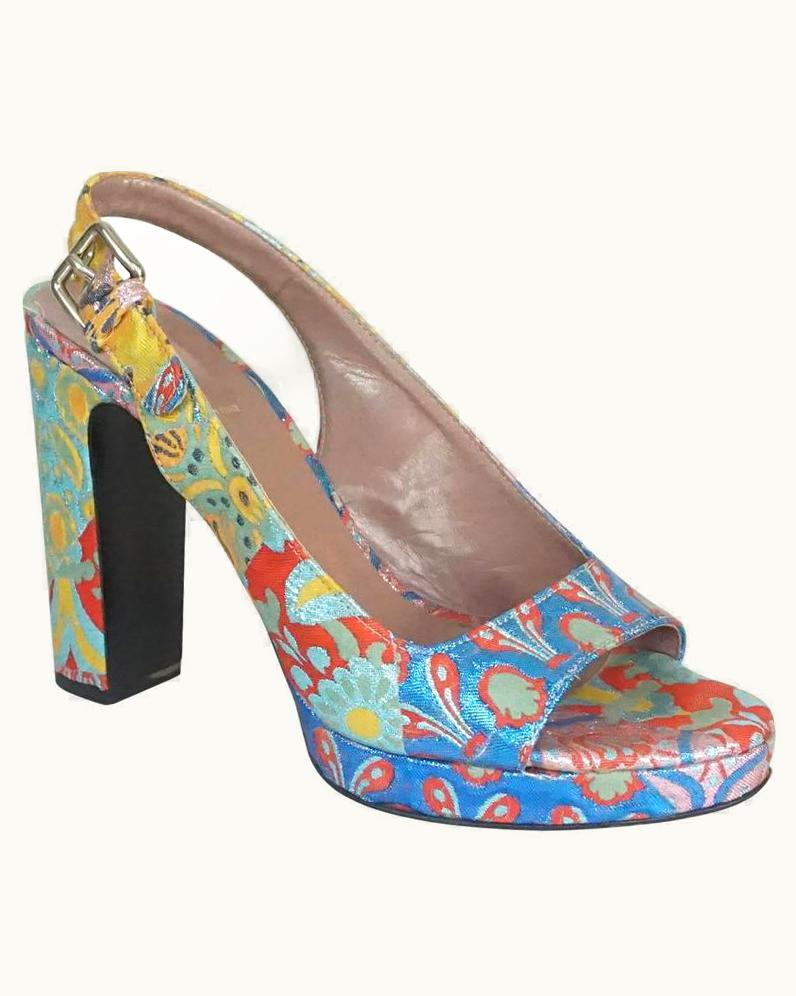 Miu Miu Miu Miu Multi Colored Patterned Brocade Open Toe Slingback - 40.5 - Shw