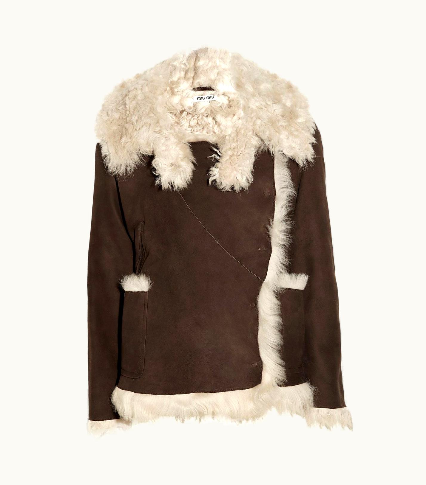 Miu Miu Miu Miu Dark Brown Double Breasted Shearling Coat Jacket