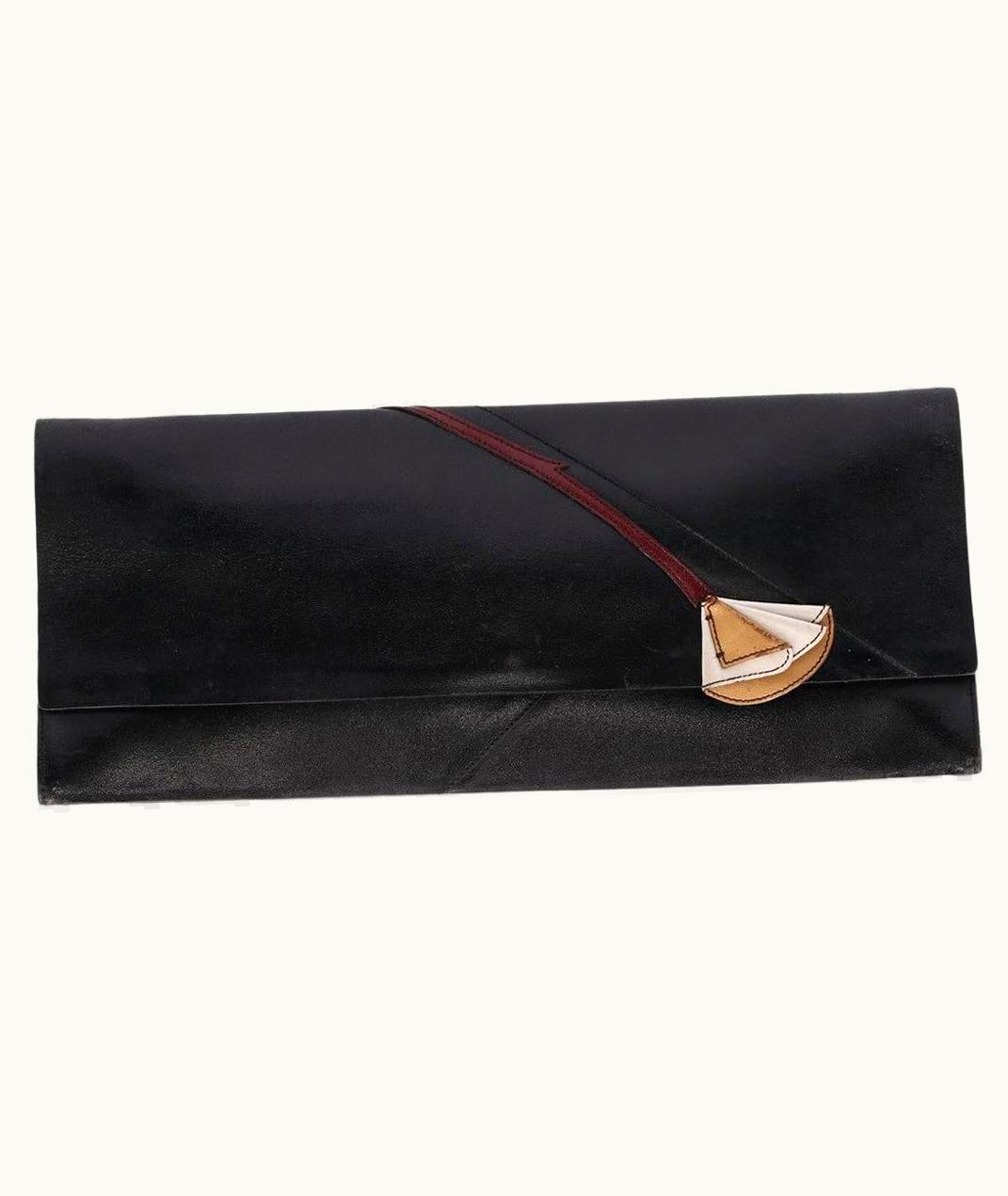 Miu Miu 1990s Miu Black Pochette With White/bordeaux/beige Floral Detail