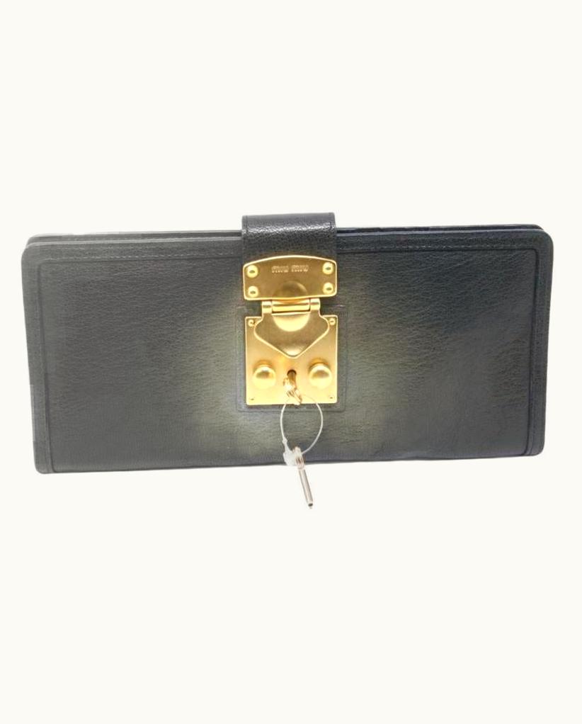 Miu Miu Miu Miu Goatskin Leather Lock And Key Flap Passport Case Wallet